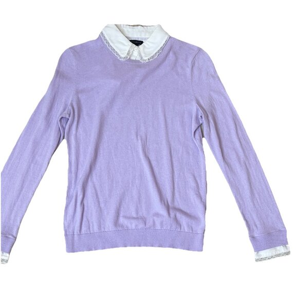 Talbots XS Lavender Sweater Lace Collar Cotton Silk Blend Twee Academia Preppy - Picture 1 of 8
